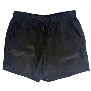 Briggs Womens Black Linen Blend Drawstring Shorts Small Natural Fiber Lagenlook